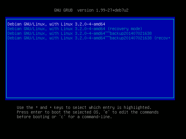 GRUB with backup kernels